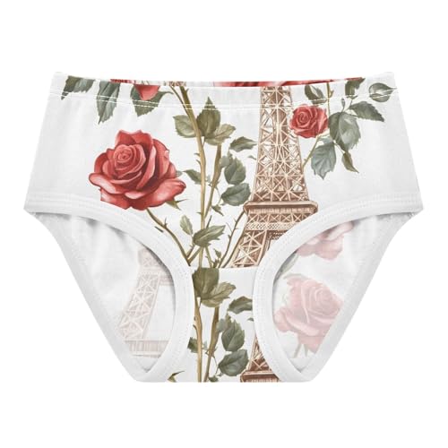 Toddler Briefs, Vintage Tower Red Rose Girls Underwear Cotton, 2T–8 Years