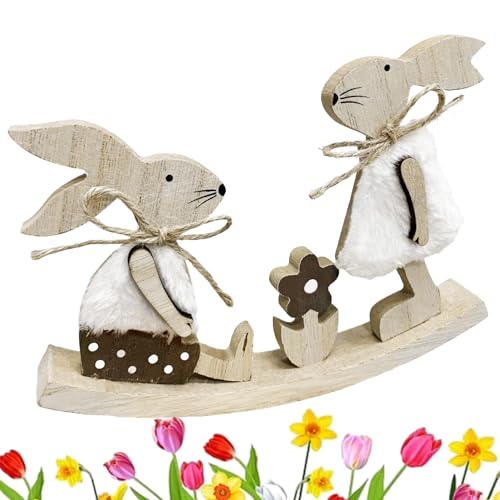 YJSDDNTY Coelho da Páscoa decorações, ornamentos de artesanato coelho de madeira, decorações de Páscoa coelho de madeira, decoração de Páscoa para interior, exterior e jardim