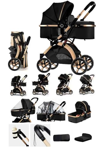 Rexhan Baby Pram 2 in 1 Foldable Baby Buggy Reversible Pushchair All in One Stroller Newborns Toddlers Infants 0-4 Years Aluminium Frame Shock Absorbers Lightweight