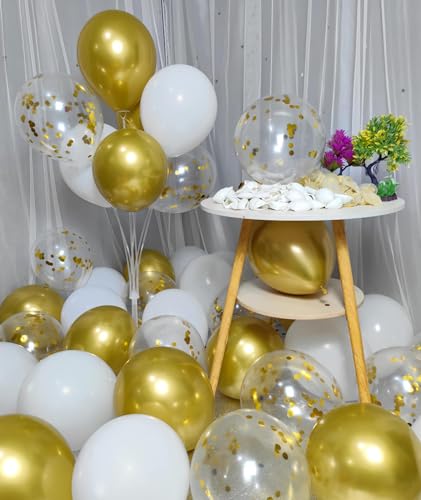 Image of 300 Pack Gold and White Balloons 12 Inch Gold Confetti Balloons for Various Party Events Decorations