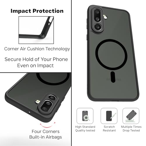 Image of RIGGEAR Shockproof Sleek Hybrid Armor Magnetic Back Cover Case Compatible with MagSafe Accessories for Samsung Galaxy M56 5G / F56 5G (Smoke Black Matte PC and Black TPU Bumper)
