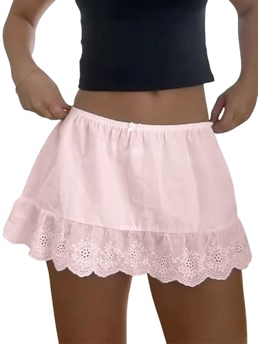 Sunloudy Women Lace Trim Slip Skirt Low Rise 90s Vintage Pleated Half Slips Skirt Low Rise Layered A Line Short Underskirt