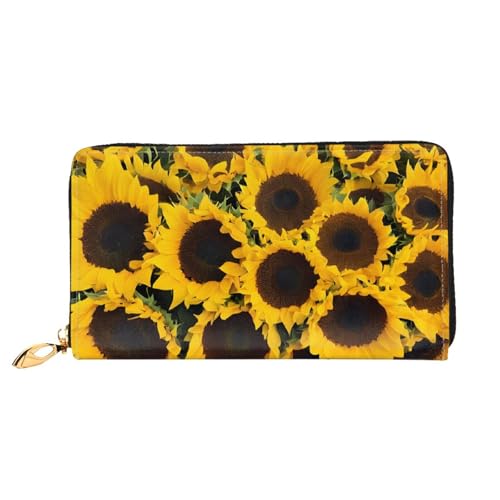 (Sunflowers) Faux Leather Wallet Long Clutch Zipper Purse Card Holder Travel Coins Cash Organizer Phone Pocket 7.48 x 4.13 x 0.9 inches