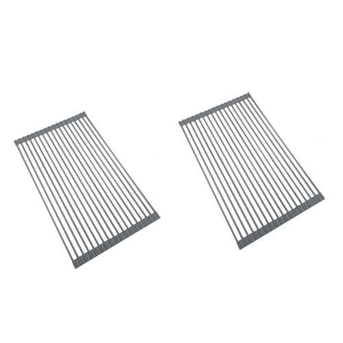 Escurreplatos plegable de silicona enrollable que ahorra espacio, para encimera de cocina, cubiertos, frutas y verduras (gris oscuro, grande)