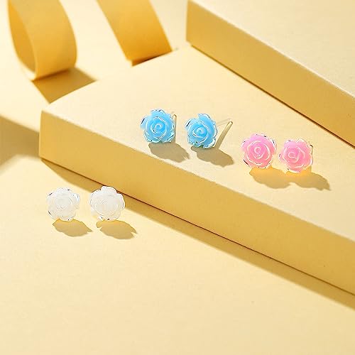 2 Pairs Rose Flower Plastic Earrings Studs for Sensitive Ears - Hypoallergenic With Plastic Post for Women Girls4