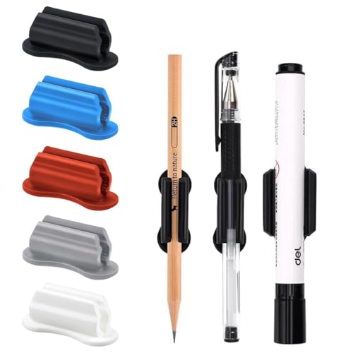 OUDQFCJ 5 Piezas Porta Bolígrafos Adhesivo, Organizador de Escritorio, Soporte para Plumas y Plumier, de Silicona para Pared y Portapapeles, Marcadores, Accesorios de Oficina (de Cinco Colores)