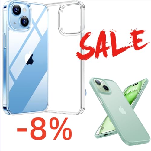 TORRAS Shockproof & Diamond Clear Designed for iPhone 15 Case [Military Grade Anti-Drop] Hard PC Back Flexible Shockproof Protective Slim Thin Phone Case for iPhone 15 Case, Clear & Green