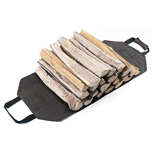 Surblue Firewood Carrier Canvas Log Tote Storage Bag Wood Carrying Holders With Handles Security Strap Indoor Fireplace Waxed Stove Accessories Large Outdoor Birchwood Tubular Stand Camping, Brown #TOP5