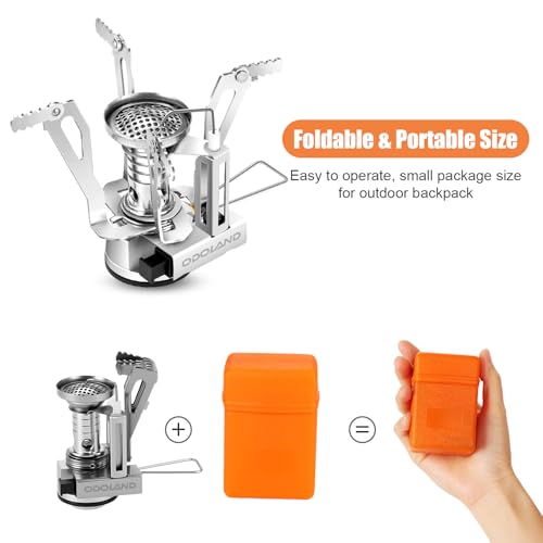 Odoland 8pcs Camping Cookware Mess Kit, Camping Pot and Pan Set with Mini Backpacking Stove, Stainless Steel Cup, Spork and Tank Bracket, Cooking Gear for Outdoor, Hiking, Picnic, Campfire - Image 4