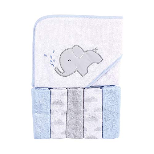 Image of Luvable Friends Unisex Baby Hooded Towel with Five Washcloths, Elephant Spray, One Size