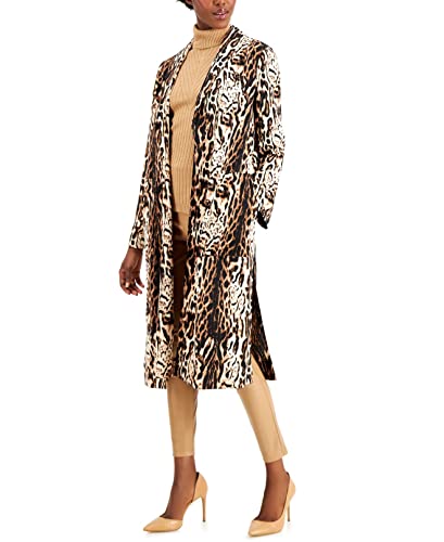 INC Womens Black Pocketed Animal Print Trench Coat Size M3