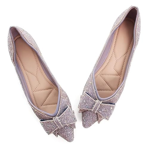 Stunner Women's Ballet Flats Pointed Toe Rhinestone Slip on Flat Shoes Wedding Dress Flats3