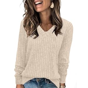 SAMPEEL V Neck Long Sleeve Shirts for Women Casual Fall Tops Lightweight Tunic Sweaters Fashion Clothes 2024