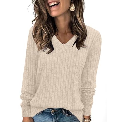 SAMPEEL V Neck Long Sleeve Shirts for Women Casual Fall Tops Lightweight Tunic Sweaters Fashion Clothes 2024