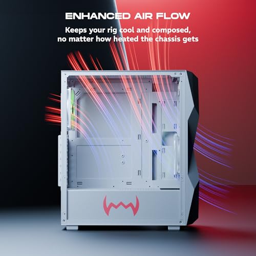 Image of daWg V' Series 240 Mid-Tower Gaming Cabinet /Case, Pre-Installed 2 Multicolor Fans, Support AIO Upto 360mm, ATX, mATX, Mini ITX, Tempered Glass, Dust Filters, Cable Management, USB 3.0 (White)