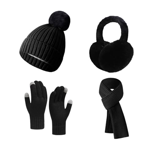 4 Pcs Winter Hat Ear Muffs Scarf and Gloves Set, Knitted Beanie & Touchscreen Gloves for Women Men, Warmers Suitable for Winters Cold Weather, Travel, Skiing,Cosplay, Party Clothing Accessories