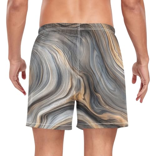 Mens Swim Trunks with Liner, Marble Abstruct Swirling Cool Quick Dry Beach Swim Shorts, Swimwear Bathing Suits S2