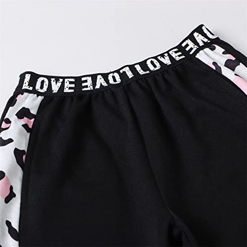 Image of Betusline Girls Two Piece Outfits, Fashion Leopard Print Crewneck Cropped Tops + Jogger Pants Set Outfits for Girl, Leopard Pink, 7-8 Years
