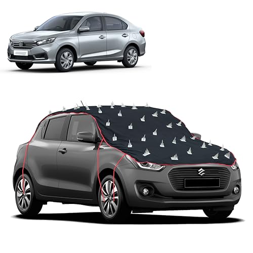 Image of Dog Protection Spike Car Cover for Honda Amaze Bonnet to Roof Easy Installation with 4 Elastic Hook Strap | Anti-Scratch Soft Cotton Inner | Complete Protection from Street Dogs & Monkeys