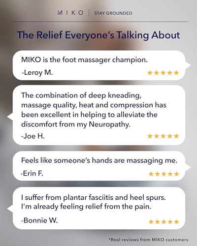 Image of MIKO Foot Massager Machine - Deep Kneading, Shiatsu, Air Compression, and Heat Therapy - Plantar Fasciitis, Diabetics, Neuropathy, Fits Up to Men Size 12