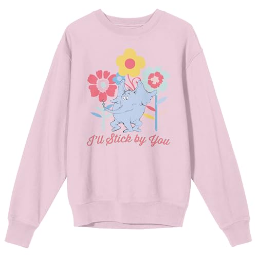 Bioworld Horton Hears A Who Horton & Flowers Adult Cradle Pink Crew Neck Long Sleeve Sweatshirt-Large