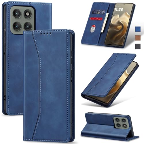 Image of Jasonyu Case for Motorola Edge 60 Pro Leather Wallet Flip Cover with Card Holder,Kickstand, Magnetic Closure,TPU Shockproof Phone Case,Blue