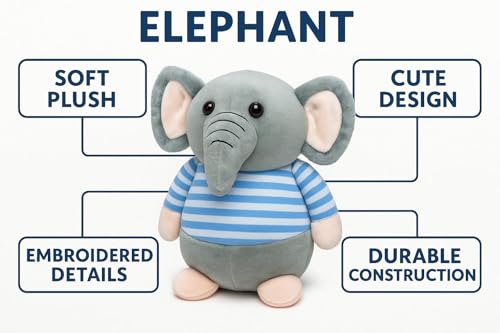 Image of Fun4you Elephant Soft Toy for Kids - Cute Animal Plush - Stuffed Elephant for Baby Boys & Girls - Cuddly Soft Gift for Toddlers - Blue - 20 cm