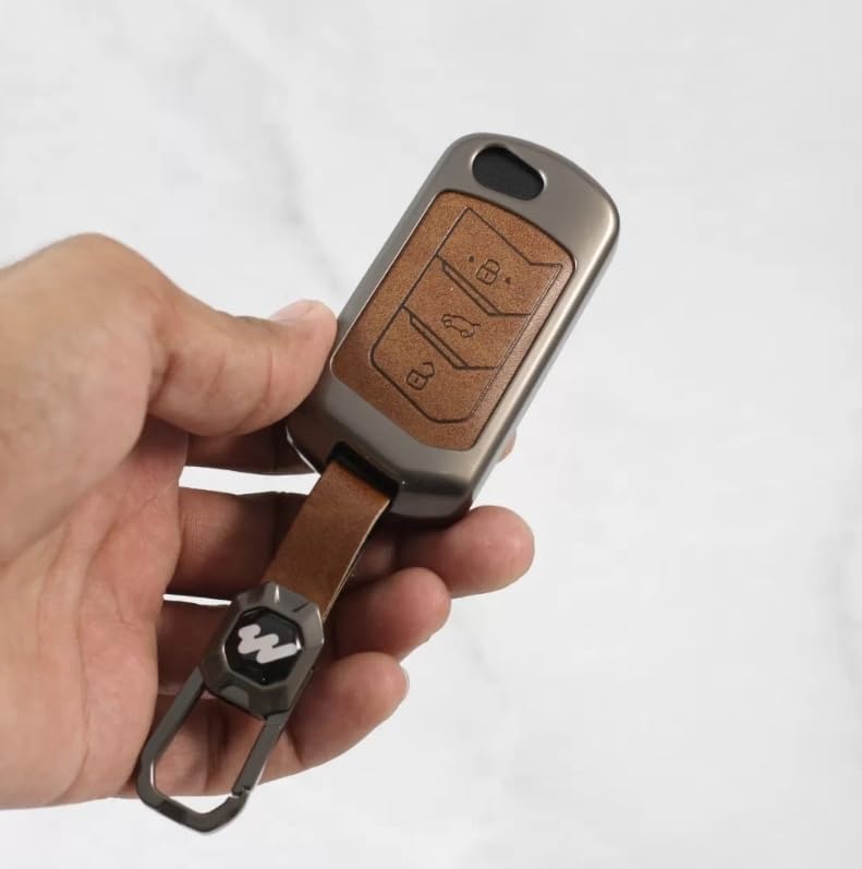 Metal Alloy & Leather TPU Key Cover Mahindra Scorpio, XUV300, Marazzo, XUV700, XUV400 EV, Bolero, Thar & TUV | 3-Button Flip Key Case | Zinc Metal Finish