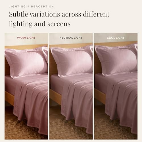 Image of Huesland Luxury 300 Thread Count 100% Pure Cotton Luxe Soft Touch Bedsheet for Double Bed King Size with 2 Pillow Covers | Cameo Pink | 108 x 108 Inches