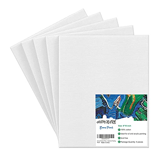 Canvas Boards for Painting, 5 Pack 8 x 10 Inch Canvas Panels, Triple Primed 100% Cotton Blank White Canvas Panels for Painting, for Artists, Painters, Kids, Students