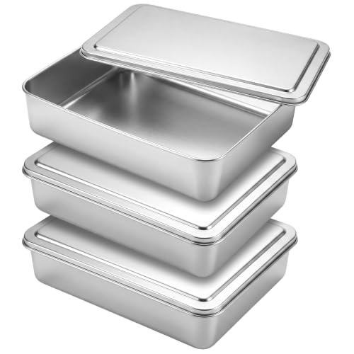 Tioncy 3 Sets Baking Stainless Steel Pan with Lid, 6 x 9 Inch