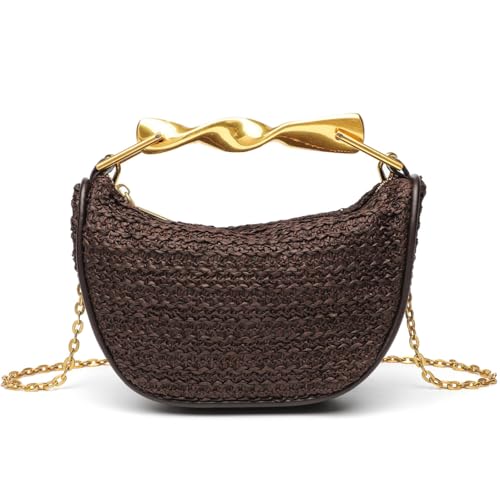 Straw Crossbody Bag for Women Beach Woven Clutch Handbag Summer Chic Crescent Shoulder Purse with 2 Adjustable Straps4