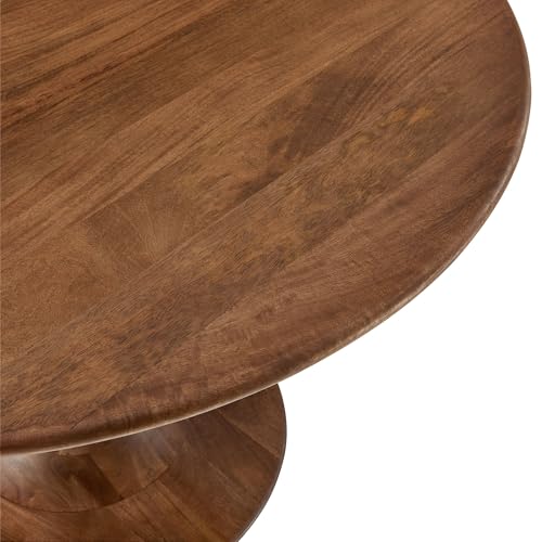 Image of Modway Lippa 48 Inch Round Wood Dining Table in Walnut - Solid Mango Wood Tabletop with Pedestal Base - Mid Century Modern Dining Room Furniture - Kitchen Table for 4-6 Person