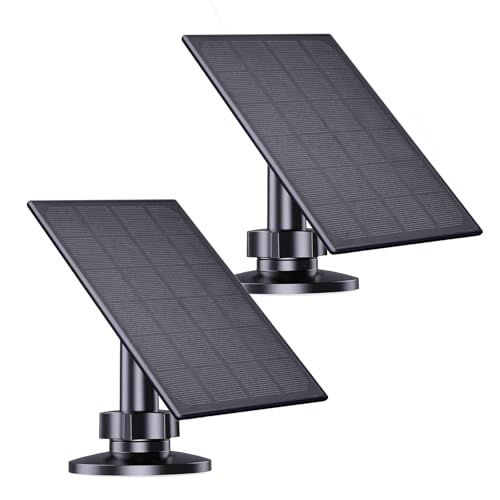 Zivif Solar Panel for Security Camera 2W Solar Charger with Micro USB & USB-C Port for Rechargeable Battery Camera with 360 Adjustable Security Mount Black (2 Pack)