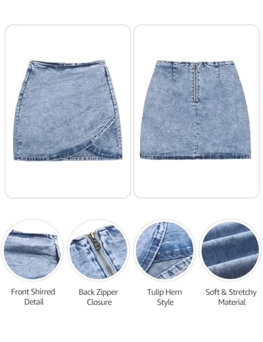 Vetinee Women's Tulip Hem Shirred Washed Casual Bodycon Short Jean Denim Skirt - Image 7
