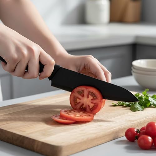 Image of BRAND VILLA Kitchen Knife Set of 3 with Blade Covers, Ultra Sharp Stainless Steel Chef Knife, Utility Knife & Paring Knife, Non-Stick Coated Blades, Ergonomic Anti-Slip Handle for Home Kitchen