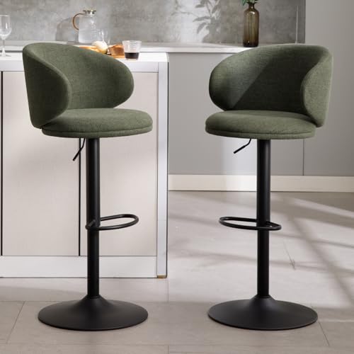 chairus Tabourets de Bar Lot de 2 Pivotant Chaises de Bar en Lin Réglable en Hauteur Chaises Hautes Cuisine avec Repose-Pieds pour Ilot Central, Vert-2