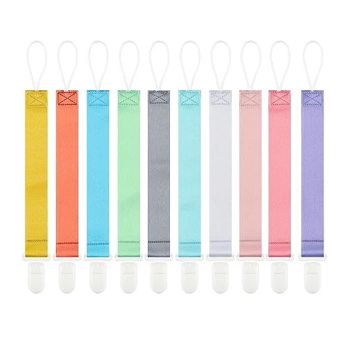 Babeine Neutral Pacifier Clips, 10 Pack Binkie Paci Holder for Pacifiers, Teethers and Holiday Gift, Solid Color