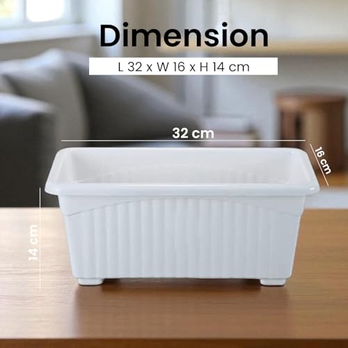 Image of Go Hooked Rectangular Plastic Pots for Plants, Jupiter Flower Pots for Home, Window Display, Garden (Set of 5, White) (35 x 18.5 x 15 cm)