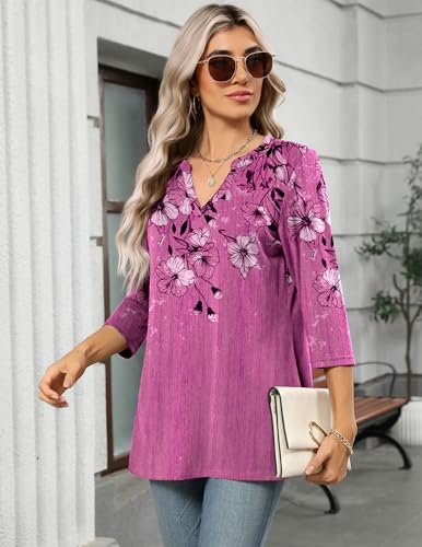 Image of Zeagoo Womens 3 /4 Length Sleeve Tops V Neck Tunic Dressy Casual Blouse