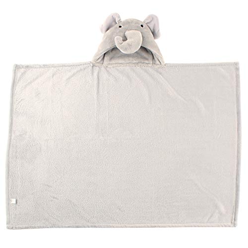 Image of Hudson Baby Unisex Baby and Toddler Hooded Animal Face Plush Blanket, Elephant, One Size (Pack of 2)