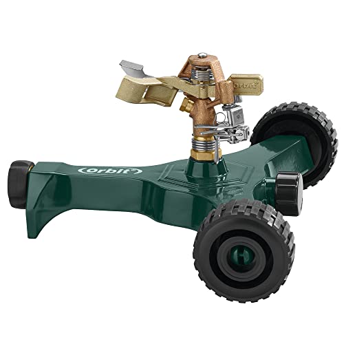 Orbit 56186N Brass Impact Sprinkler on Wheeled Base, Green