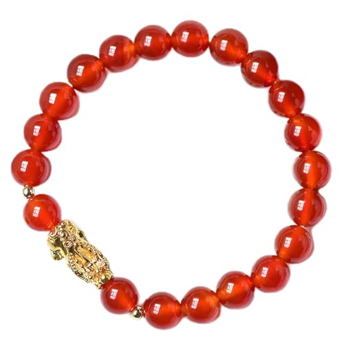 Bracelet en perles de jade et agate rouge naturelle Pixiu doré