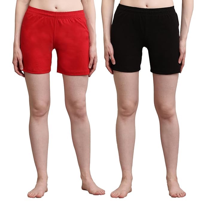 Women's Cotton Solid Shorts | Pack of 2 Above Knee Length Shorts with Elastic Closure | Comfortable & Stylish Lounge Wear for Daily & Casual Use-image-3