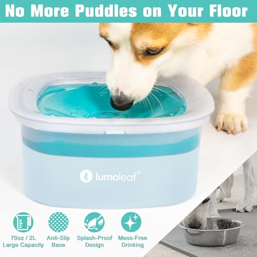 LumoLeaf Wassernapf für Hunde, kein Verschütten, langsamer Futterspender, hält Maul trocken, tropffreies Design (2L Blau)