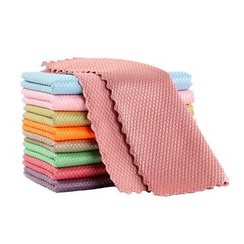 RPJFCPCS 10pcs Cleaning Fish Scale Cloth Microfiber Nanoscale Cleaning Lint FreeEasy, No Trace High Absorption Polishing Cloth for Kitchen Home (Random Color)(30X40cm)