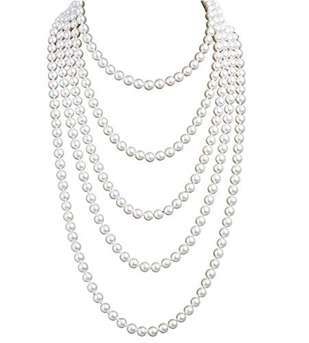 Pearls Flapper Beads 1920s Accessories Fashion Sweater Chain Faux Pearl Necklace,Cluster Gastaby 2 pack