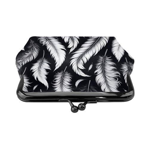 Pu Leather Buckle Coin Purse Floating-Feather Girls Kiss-Lock Change Purse Wallets2