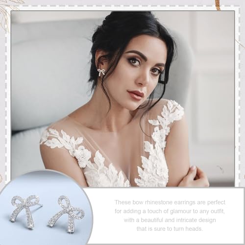 Bow Earrings for Women Trendy Sparkly Rhinestone Stud Earrings Bow Pearl Dangle Earrings Silver Jewelry Prom Wedding Party Dress Jewerly Gifts4