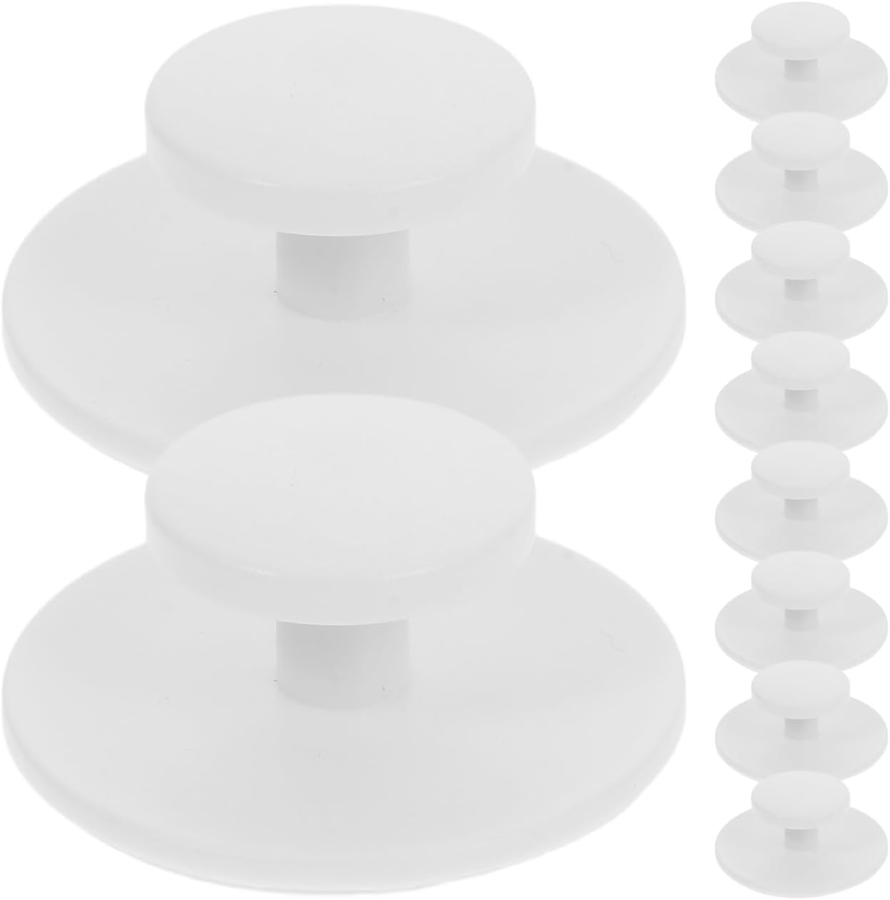 10pcs Mini White Self Adhesive Cabinet Door(36mm), Knobs Round Stick-On Drawer Pulls No Drill Plastic Small Handles for Glass Doors Drawer Pulls Wardrobe Push Cupboard Shoe Boxes